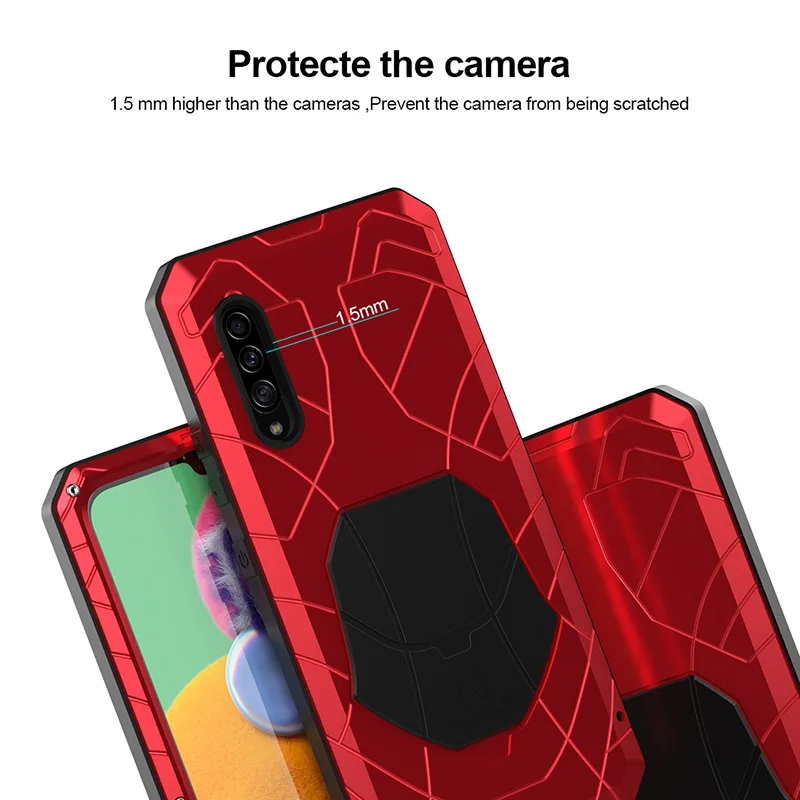 Для samsung Galaxy A90 5G Твердый корпус для телефона Алюминиевый металлический корпус Закаленное стекло Защитная крышка экрана сверхмощный защитный чехол