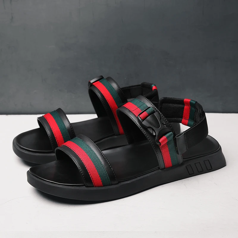 Дизайнерские повседневные мужские сандалии из парусины и натуральной кожи