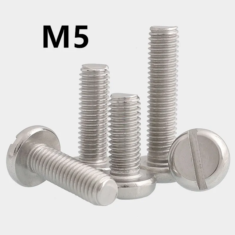 

100 шт. M5x6/8/10/12/14/16/18/20/22/25/30/35/40/55 мм DIN85 GB67 304 Нержавеющая сталь самонарезающие шлицевые винты с прорезями машина для нарезания канавок в винт