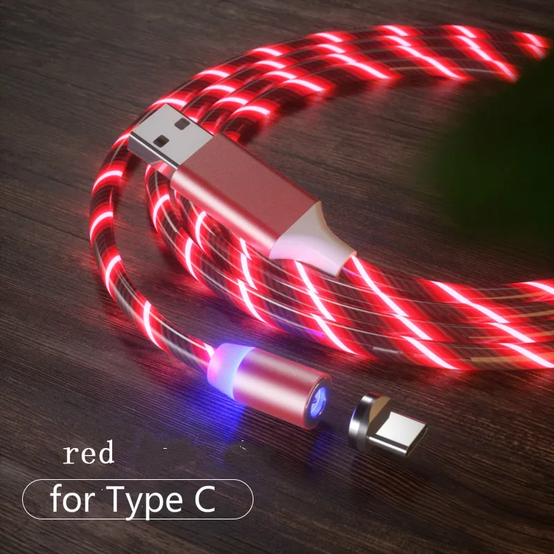Red for Type-c Светодиодный зарядный кабель с магнитным разъемом USB для Micro iphone type C, светящийся провод для передачи данных для iphone Samaung huawei Micro Kable - Цвет: Red for Type-c