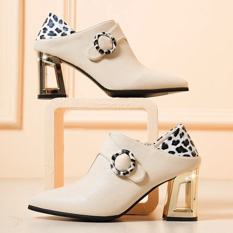 

High Heels Shoes For Women Pumps Fashion Square Heel Pointed Toe Leopord Women Shoes Chaussure Talon Femme Chic Chaussure Femme