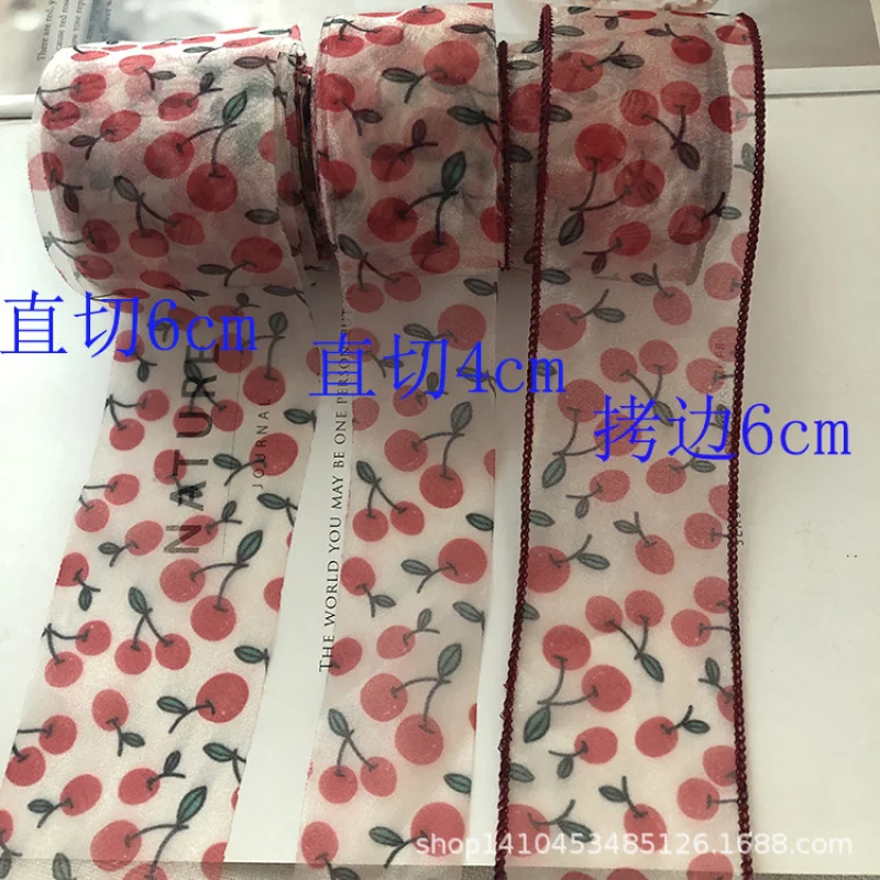 

5meters/lot Cherry Printed Organza Stain Ribbon for DIY Crafts Hair Accessories Gift Box Packaing Materials Clothing Trims