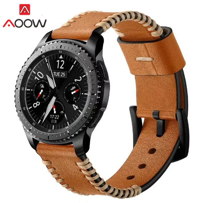 Ремешок для часов из натуральной кожи для samsung gear S3 Classic Frontier 22 мм швейный дизайн сменный Браслет ремешок для часов