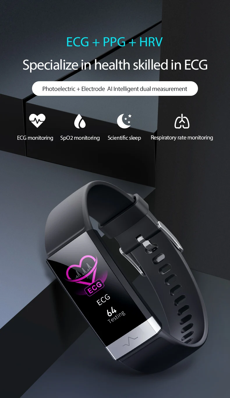 Умный Браслет IP68 Водонепроницаемый ECG+ PPG+ HRV Монитор артериального давления пульса спящий спортивный трекер Smartband браслет