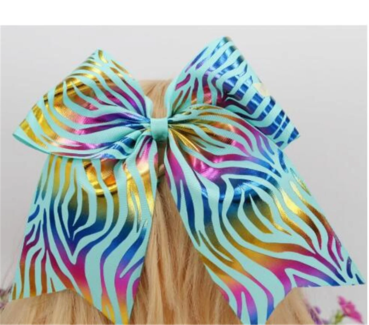 

2021NEW Zebra pattern 7.5 " Cheer Bow With Elastic Hair Ties Girls Bowknot Hair Clip Hair Accessories