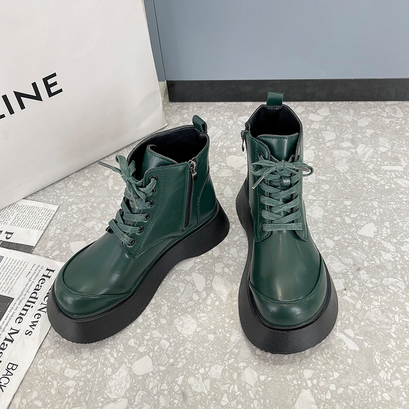 

Platform Lace Up Boots Ankle Fashion Warm Snow Winter Women's Boots 2021 New Designer Gladiator Motorcycle Botas Chunky Pumps