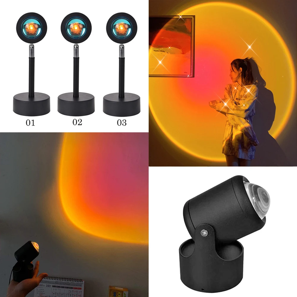 

180° Color Sunset Projector LED Rotate Light Romantic Visual Floor Stand Night Light with USB Modern Living Room Bedroom Decor