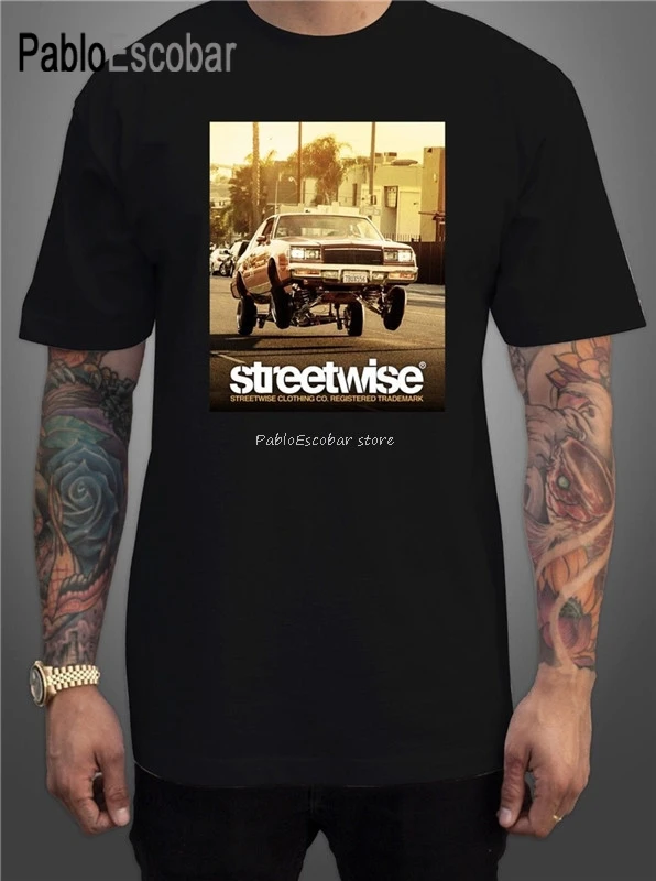 

Streetwise Bounce T-Shirt Men'S Lowrider Black Heavyweight Cotton Graphic Tee Summer Style Tee Shirt men cotton t-shirt