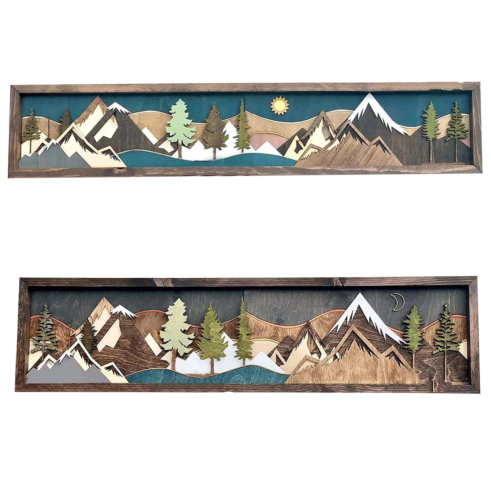 

Wooden Hanging Wall Art Pendant Landscape Painting Sunset Moonscape Natural Decorations Mountain Will Bring Mural