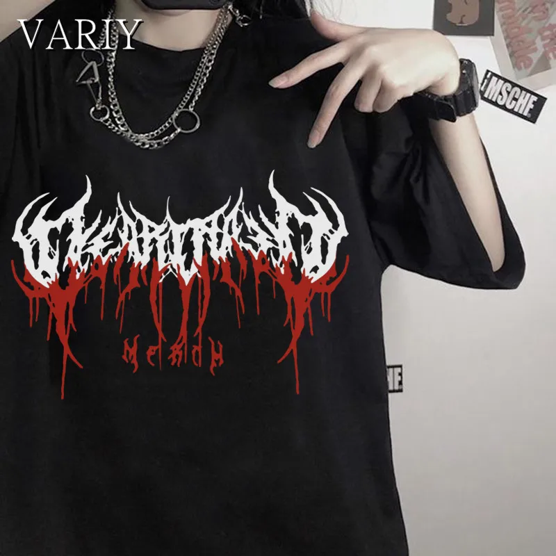 Женские футболки в стиле панк Корейская футболка готическая Черная оверсайз с