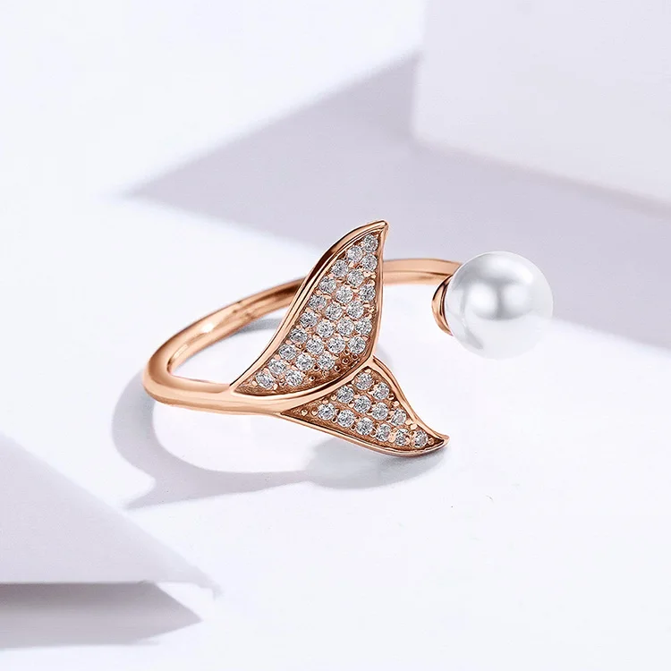 Настоящее стерлингового серебра 925 Дельфин хвост слез русалки синий CZ женский перстень стерлингового серебра ювелирный свадебный подарок