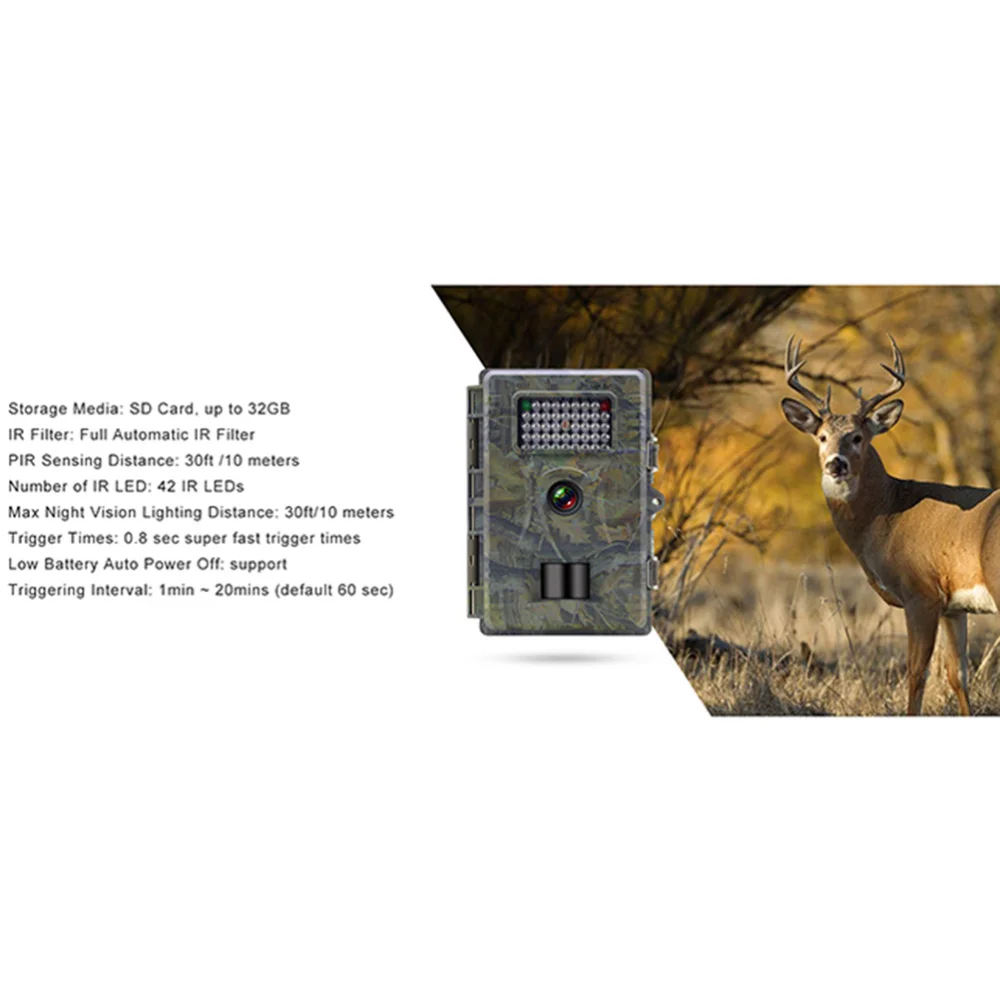 

Camera 12MP Trail Camera IP66 Photo Traps 0.8s Trigger Time 1080P Infrared Night Vision Camera Trap Wild Cameras without