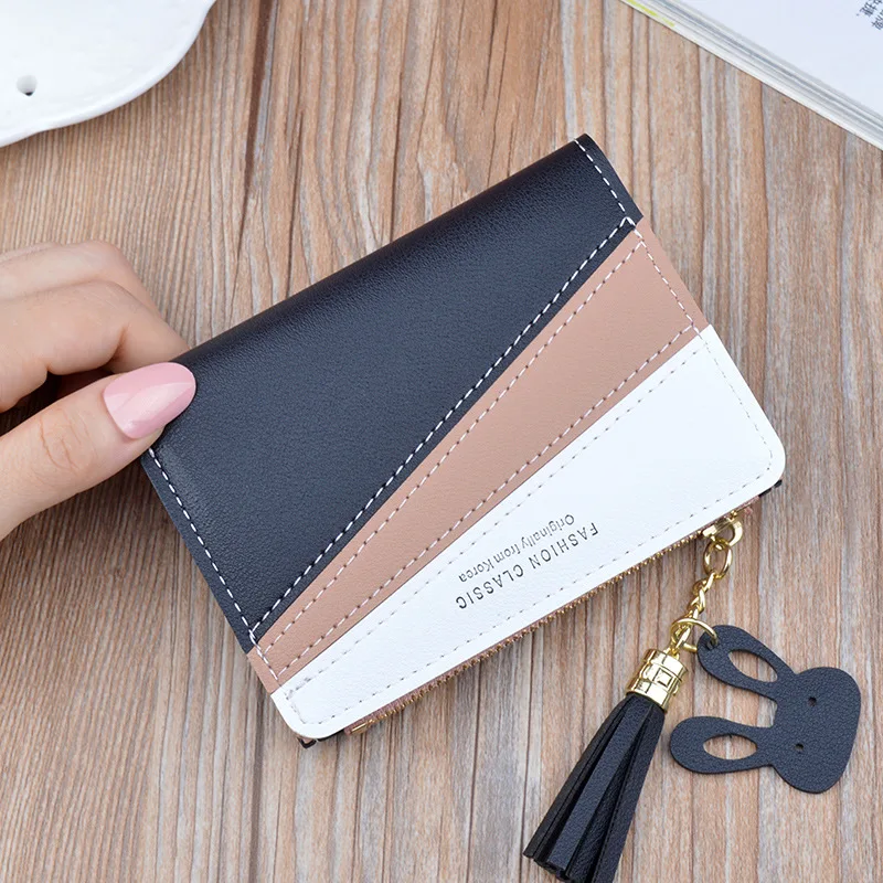 

Women's Wallet Patchwork Cute Hasp Zipper Female Pu Leather Zipper Coin Purses Card Holder Fashion Short Ladies Money Bag