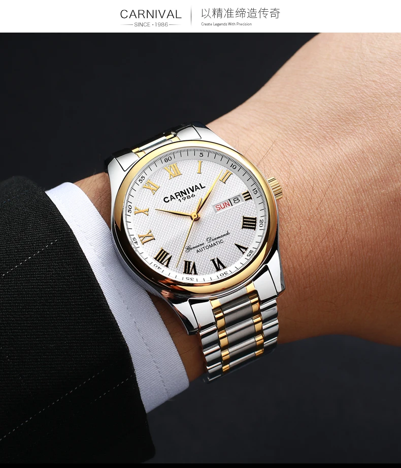 CARNIVAL Brand Watch Men Automatic Self-wind Stainless Steel Waterproof Date Business Watches Mechanical Men Wrist Watch Reloj enlarge