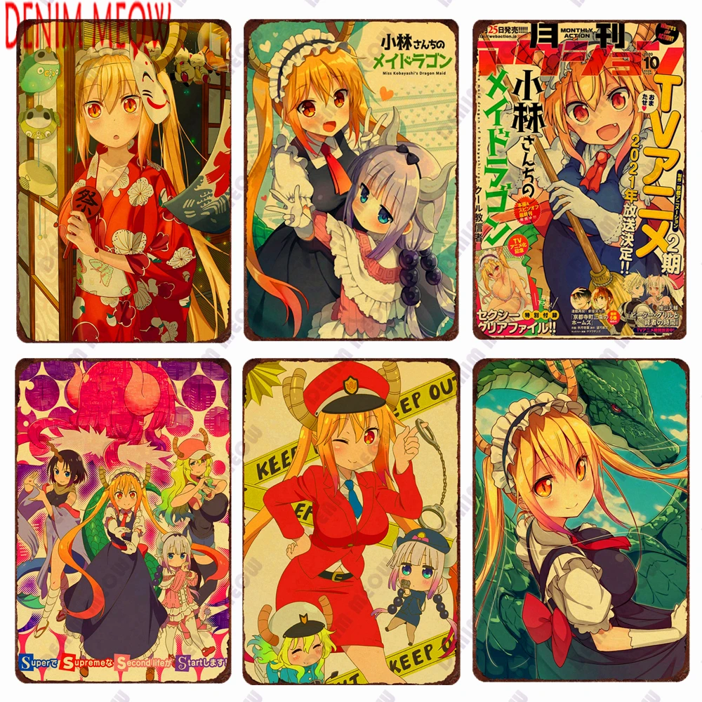 

Japanese Anime Metal Tin Sign Dragon Maid Plates for Study Room Pin Up Girl Poster Playroom Art Painting Home Decor WY182