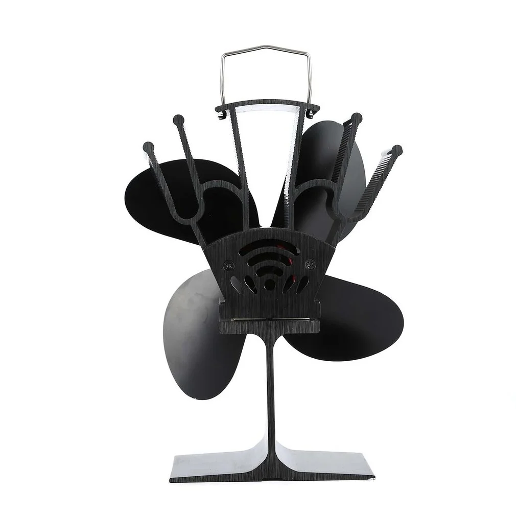 

Black Fireplace Fan 4 Blade Heat Powered Stove Fan Log Wood Burner Quiet Home Fireplace Fan Efficient Heat Distribution Air