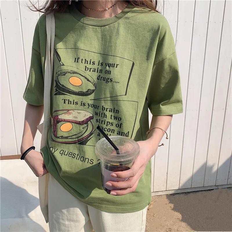 Летняя негабаритная женская футболка Amy Green Cook Eggs с забавными буквами коротким