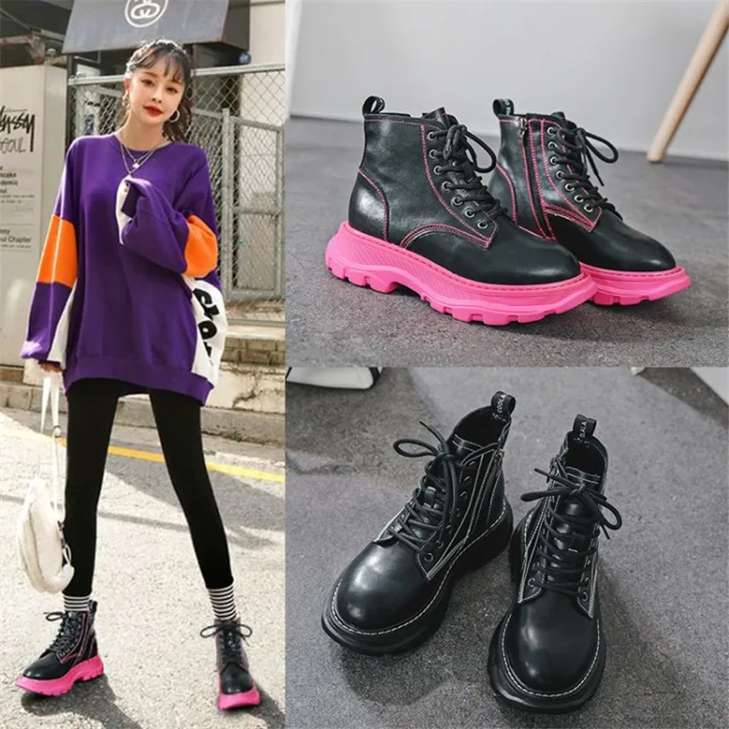 

Winter Women Boots Round Toe Lace-Up Boots Women Fashion Ins Thin Breathable Motorcycle Boots Platform Shoes Item No.589