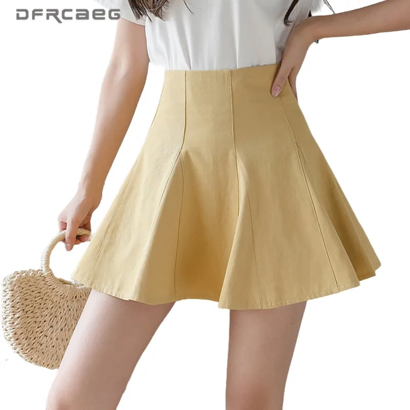 Женская плиссированная мини-юбка желтая юбка с высокой талией в стиле преппи