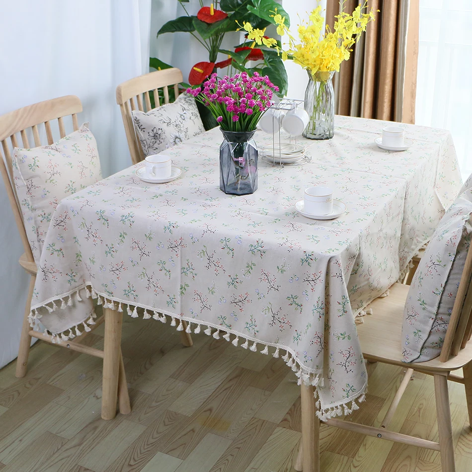 Custom Size Flower Pattern Tablecloth Cotton Linen Blend Rectangular Dining Table Cover Buffet Parties and Camping Decoration | Дом и сад