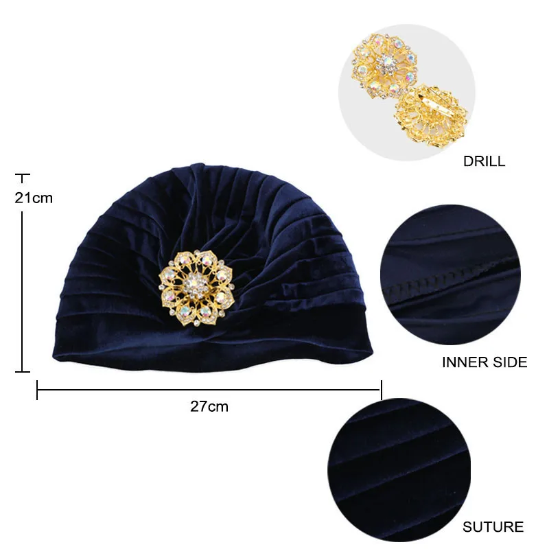 

Velvet solid color crystal Stretch Turban Ruffle Hair Hats Beanie Bandanas Scarf Head Wrap Headwear for Women 15