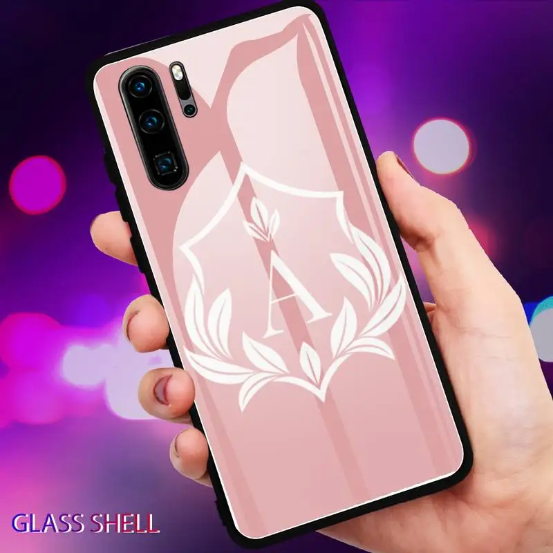 

pink letters shield Phone Case For Huawei P9 10Plus 20PRO P30 Lite Back Cover Tempered Glass Cases For NOVA 3E Series