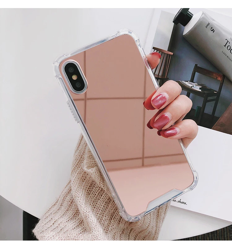 Противоударное Зеркало чехол для телефона для iphone 6s 6 7 8 plus X XR XS Max Симпатичные, из мягкого ТПУ чехол для samsung S8 S9 S10E Plus Note 9 8 funda
