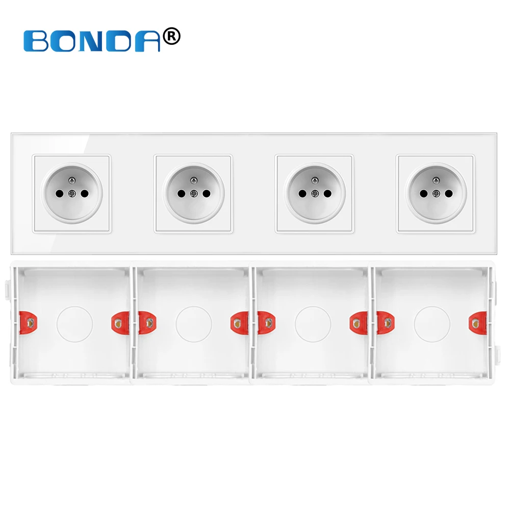 

Electric Sockets USB French Standard Wall-mounted Crystal Glass Panel Grounded 16A Triple Quadruple Plugs Power Outlet 344*86mm