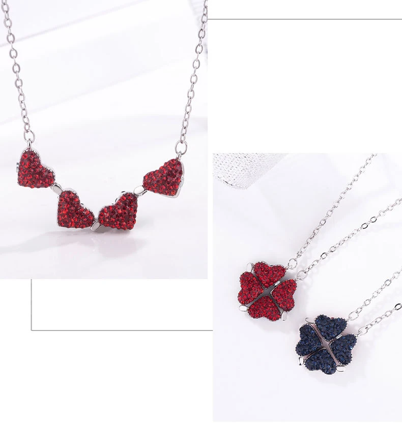 

DAIHE S925 Necklace Red And Blue Double-sided Four- leaf Clover Pendant Lucky Clover Clavicle Chain