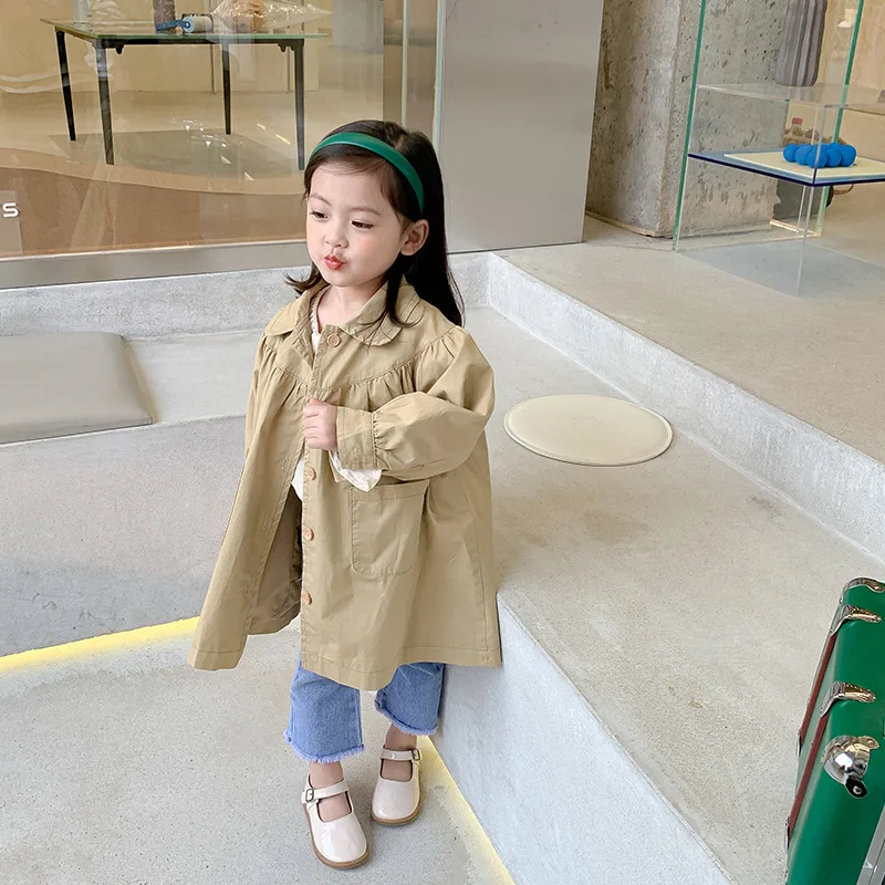 Outerwear Coat Trench Solid Full Sleeve Turn Down Collar Cotton Casual New Fashion Cool Spring Autumn Kids Girls