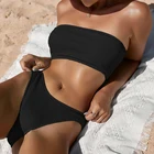 Женское Бикини бандо, женский купальник 2022, ребристые купальники, Женские однотонные купальные костюмы, сексуальное бикини с открытыми плечами, летнее пляжное бикини