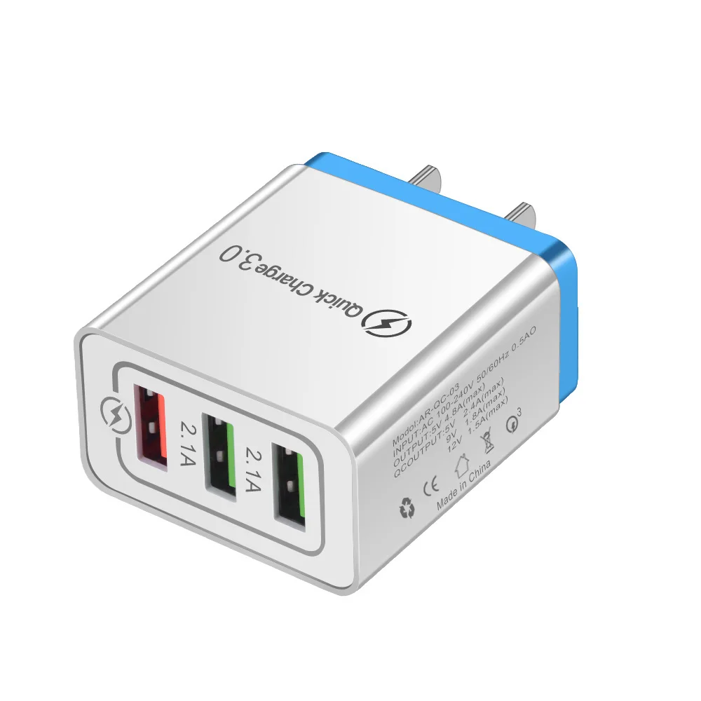 18 Вт QC 3,0 быстрое настенное зарядное устройство Usb для путешествий Быстрая зарядка 3,0 Мульти Usb зарядное устройство для мобильного телефона 3 порта EU US Plug портативное быстрое зарядное устройство - Тип штекера: US Plug Blue
