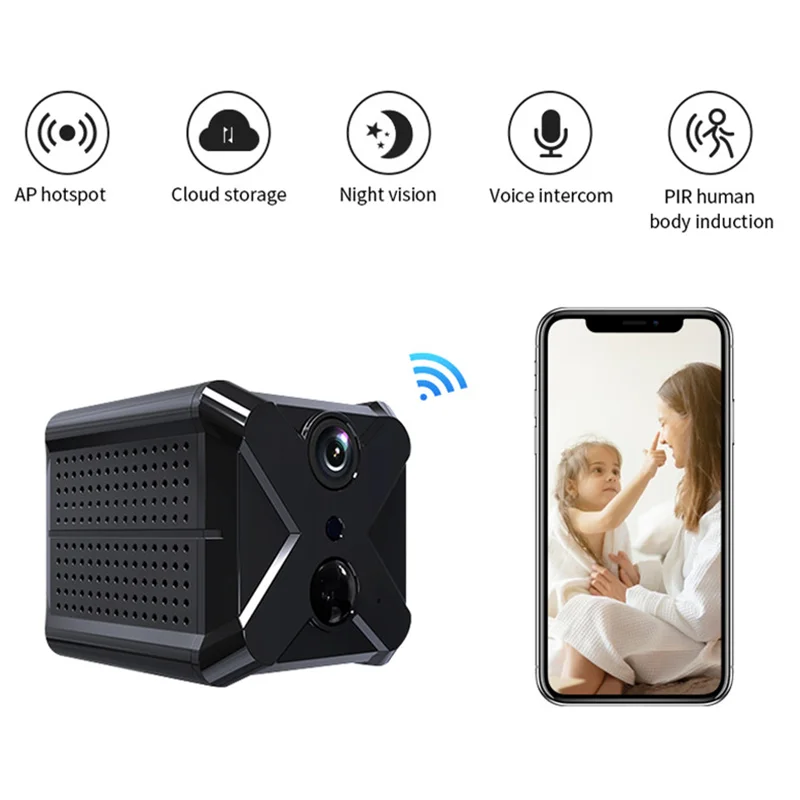 

Мини-Камера ночного видения высокой четкости, Камера для домашней безопасности, беспроводная Wi-Fi Камера для ухода за ребенком