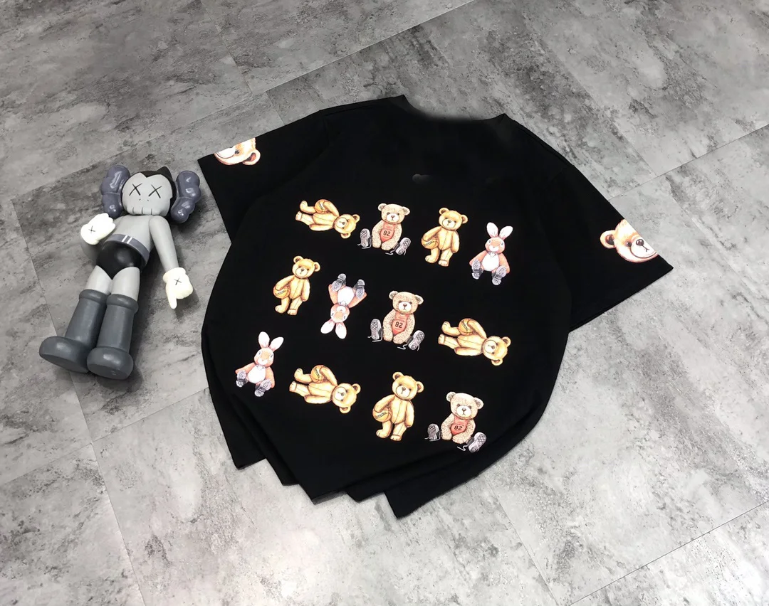 

2021 women's new summer T-SHIR European and American fashion trend CHIC high quality cotton print covered bear tee