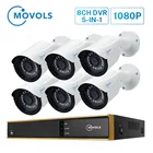 Камера видеонаблюдения MOVOLS H.265, 6 шт., инфракрасная камера безопасности с функцией ночного видения, 1080 пикселей, 8 каналов, H.265, 2 МП, водонепроницаемая, для дома и улицы