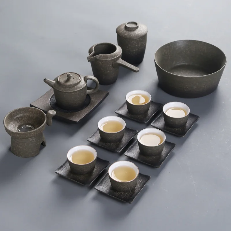 

YeFine Retro Rusty Glazed Black Pottery Tea Set