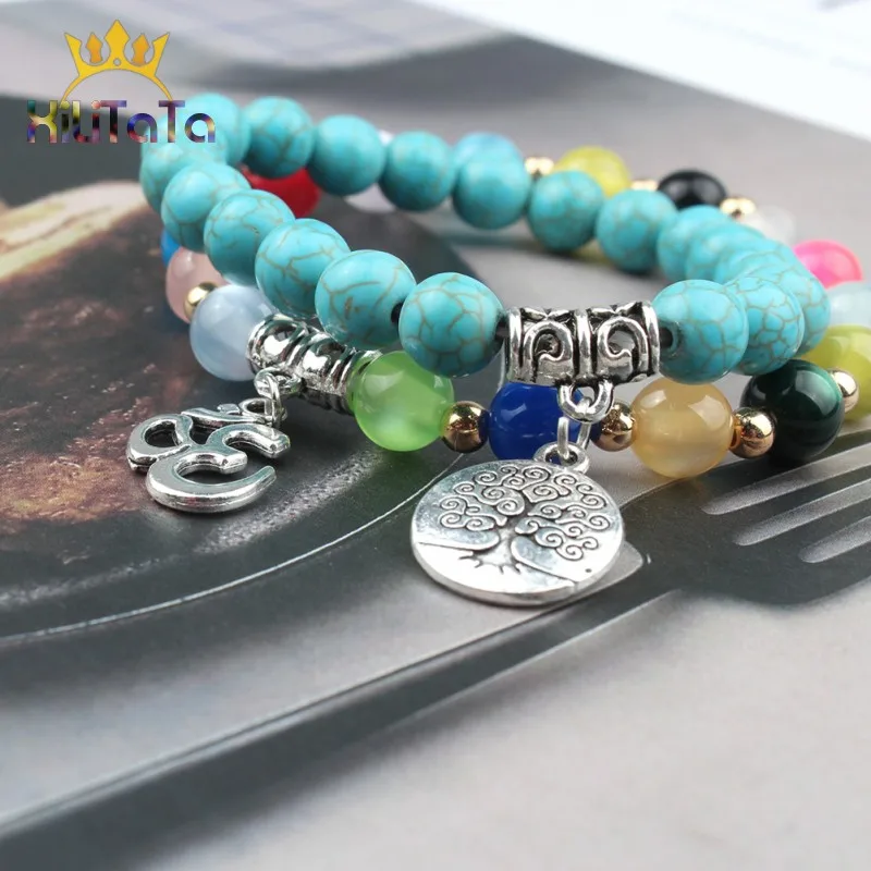 Браслет с агатом Лазуритом тигровым глазом бирюзой чакрами браслеты для йоги |