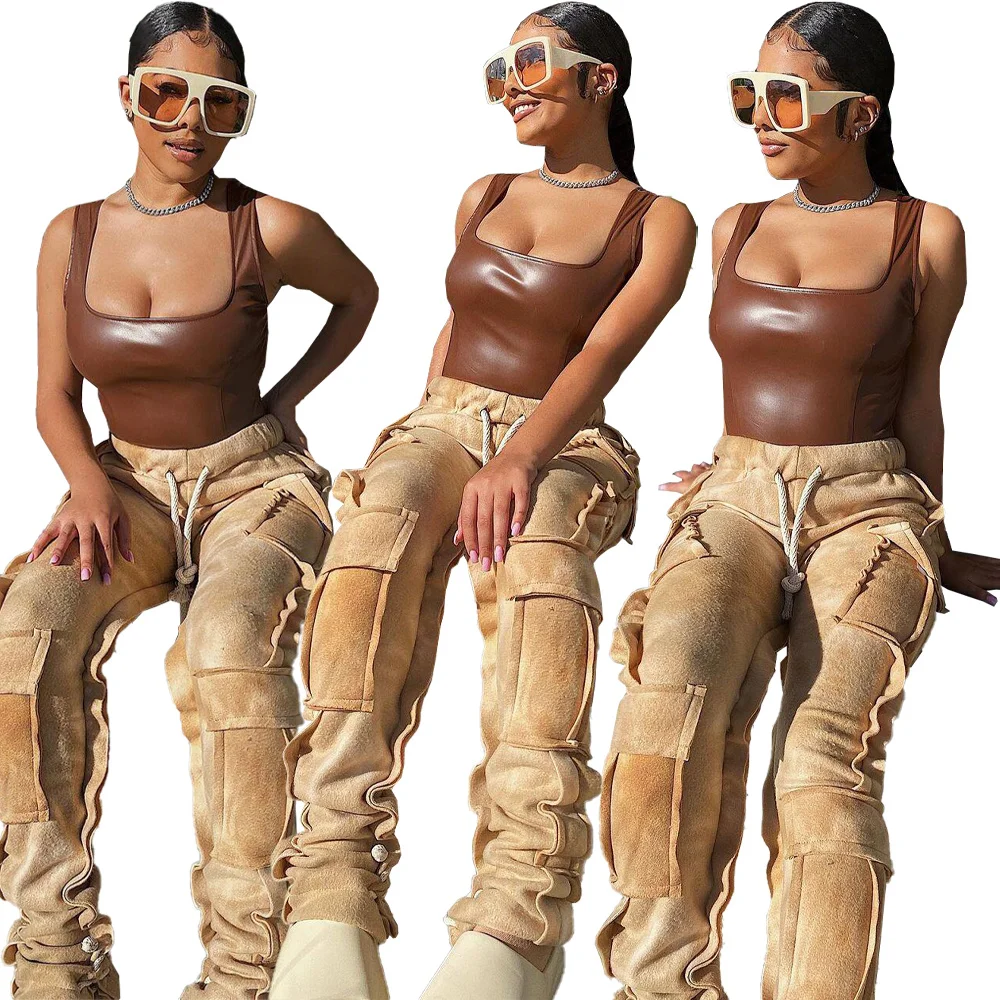 Брюки-карго женские с завышенной талией в стиле хип-хоп | Женская одежда