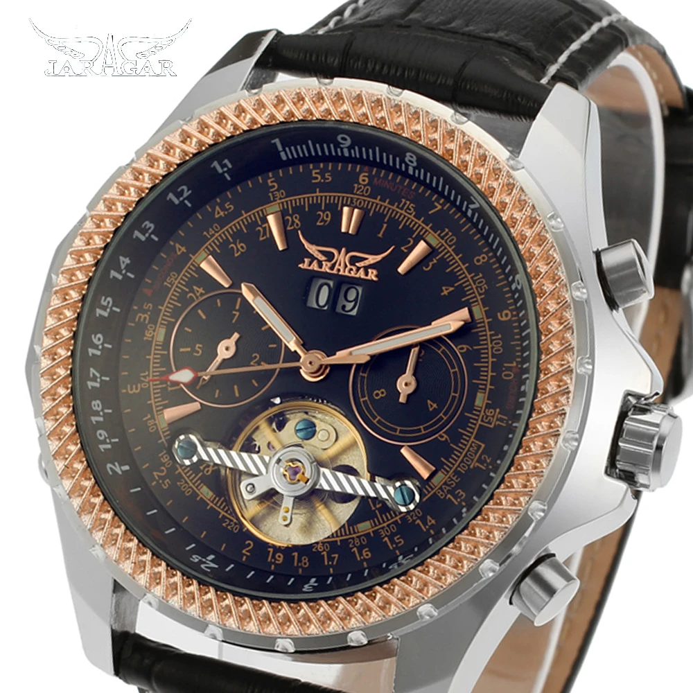 Часы мужские с автоподзаводом и календарем на кожаном ремешке | Наручные часы