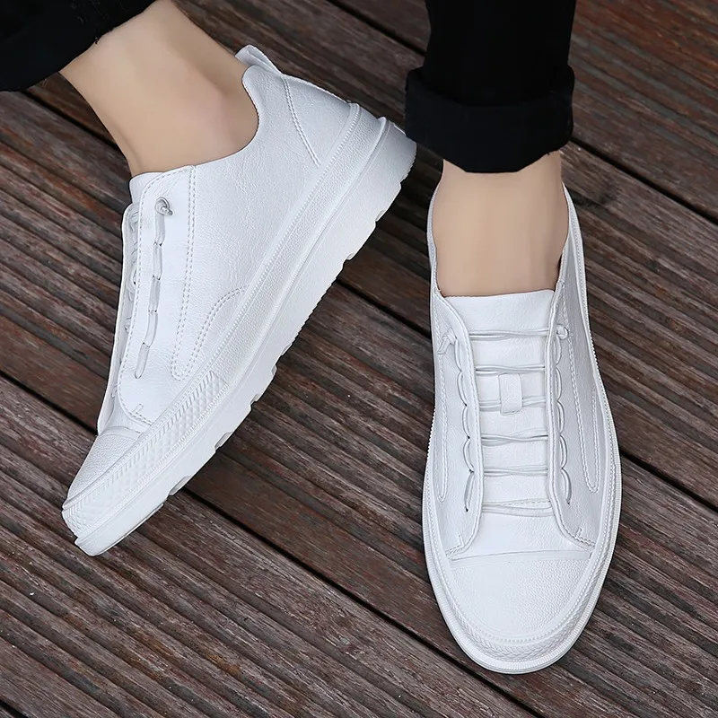 

" 2019 Men's Pure Color Simple Leather Breathable Lightweight Running Shoes Comfortable Fashion Outdoor Sports Shoes Men's Shoes