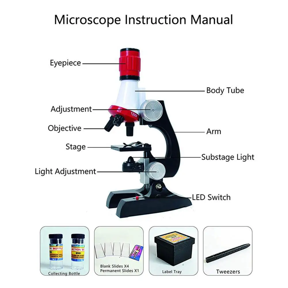 

Genuine RCtown Children's Biological Specimen High-definition Microscope Kit Science Experiment Microscope Toy Christmas Gift
