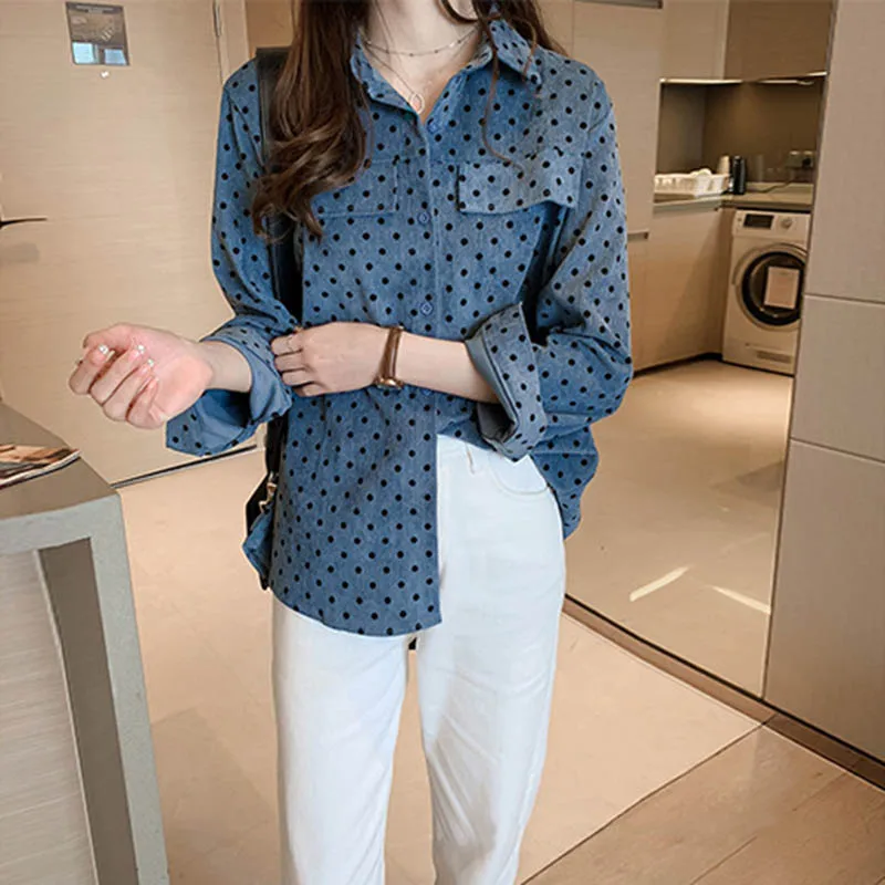 2019 осень новая Женская Ретро волна красная Свободная рубашка большого размера с