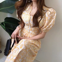 vintage womens dress 2021 summer short sleeved lace hollow out long dress one piece sweet french embroidery casual dress robe