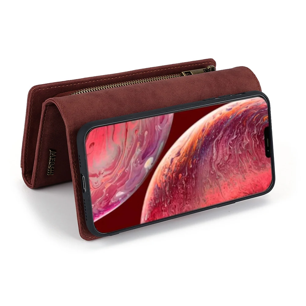 

For Apple iPhone 12 Pro Max/12 Pro/12/12 Mini Multifunctional Pphone Case Zipper Flip Wallet Leather Stand Cover Tri-Fold Case