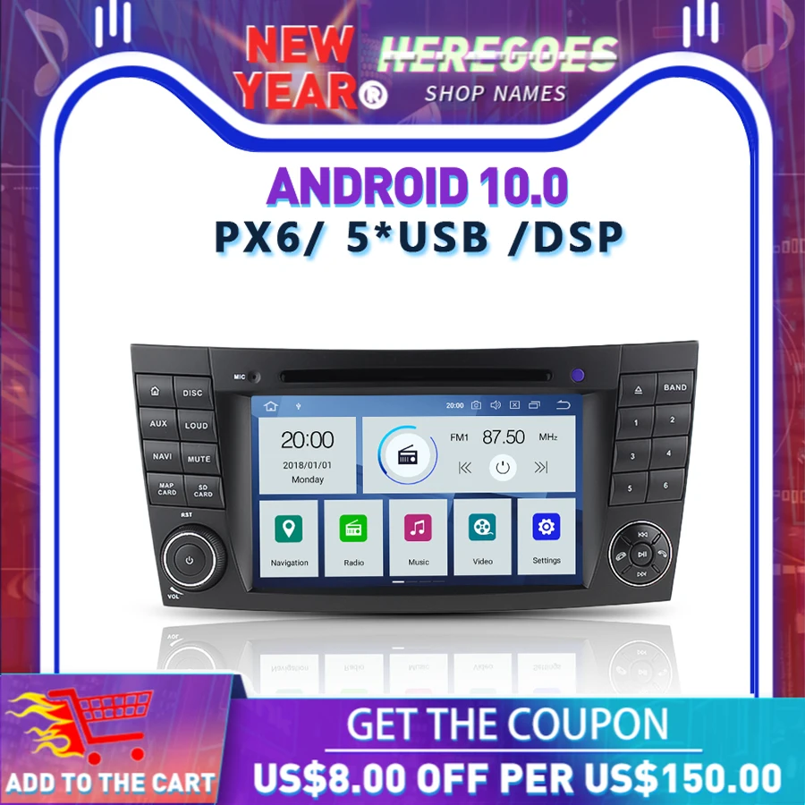Автомобильный DVD плеер Carplay DSP PX6 Android 10 0 4 Гб + 64 GPS RDS радио Bluetooth 5 для Benz W211 W463 W219 W209