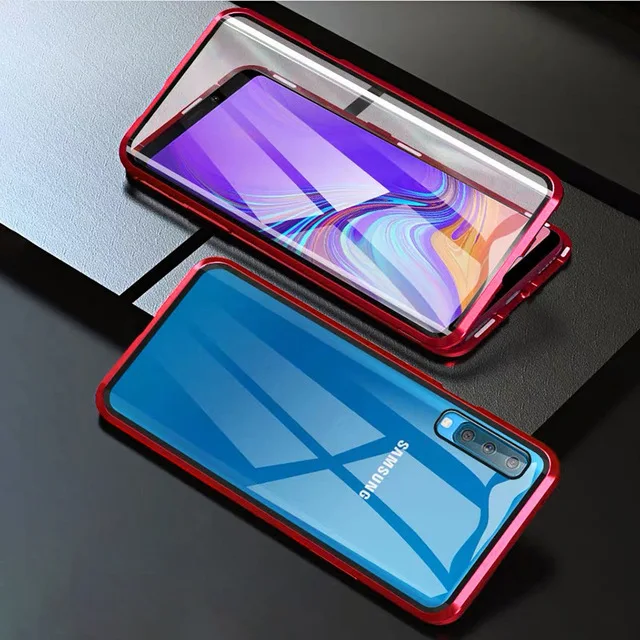 360 двухсторонний стеклянный чехол для samsung Galaxy A50 A20 A30 A70 A50S M30S чехол s магнитный металлический бампер задняя крышка Coque A 50 - Цвет: red