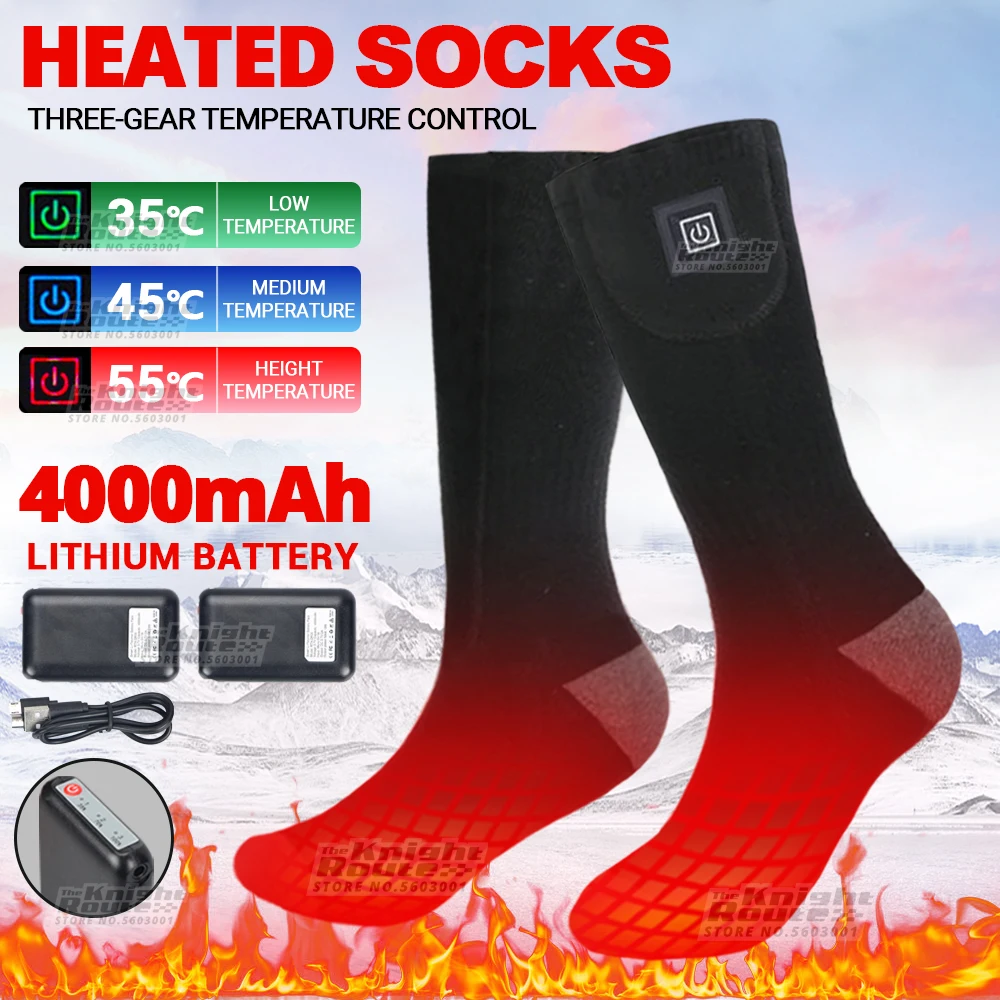 

Men 4000mah Thermal Winter Heated Socks Heating Socks Moto Riding Equiment Motorcycle Boots Touring Ski Warm Socks Women Black