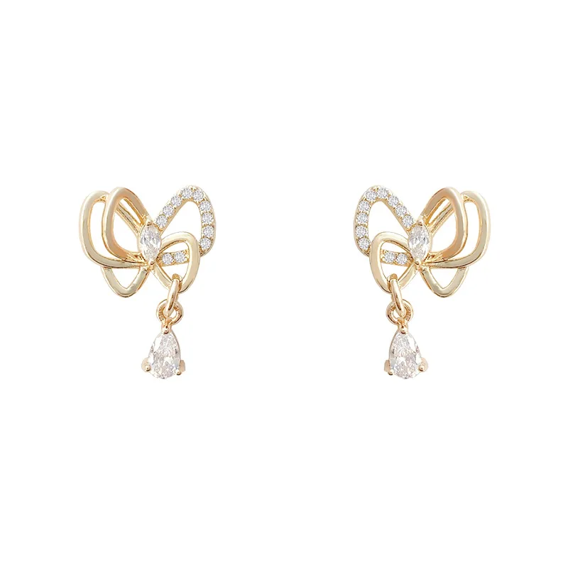 

Korean Version Of The Explosive Bow Earrings Diamond Super Flash High-End Simple Temperament Earrings