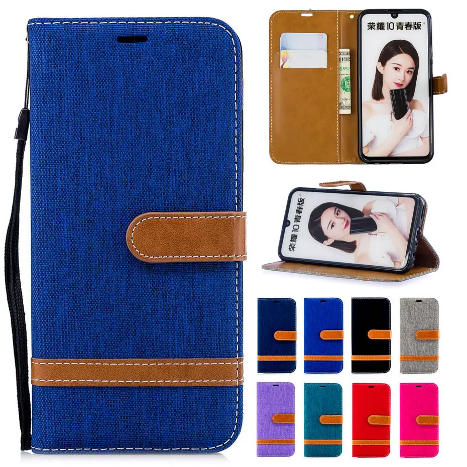 

Flip Wallet Case For huawei P Smart 2019 Denim Mixed Colors PU Leather Case For huawei Honor 10 LITE Capa Cover Phone case