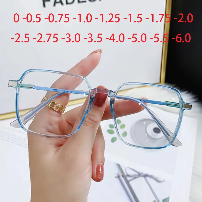 

New Big Square Frame Finished Myopia Glasses Women Optical Eyeglasses Nearsighted-1.0 -1.5 -2.0 -2.5 -3.0 -3.5 To -6.0
